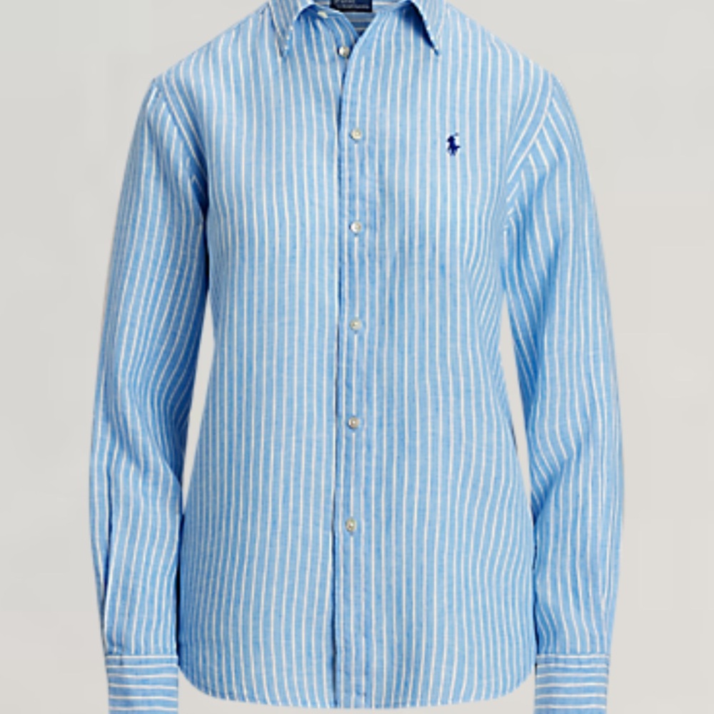 Ralph Lauren Blue and White Stripe linen Button-Down Shirt